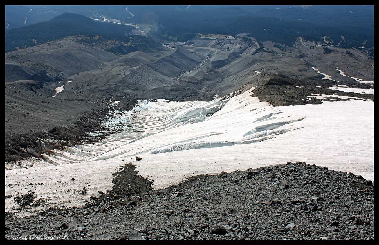 Looking down on the glacier from 9500 ft