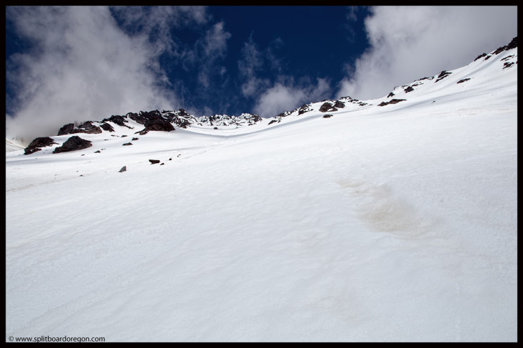 Looking back up the headwall